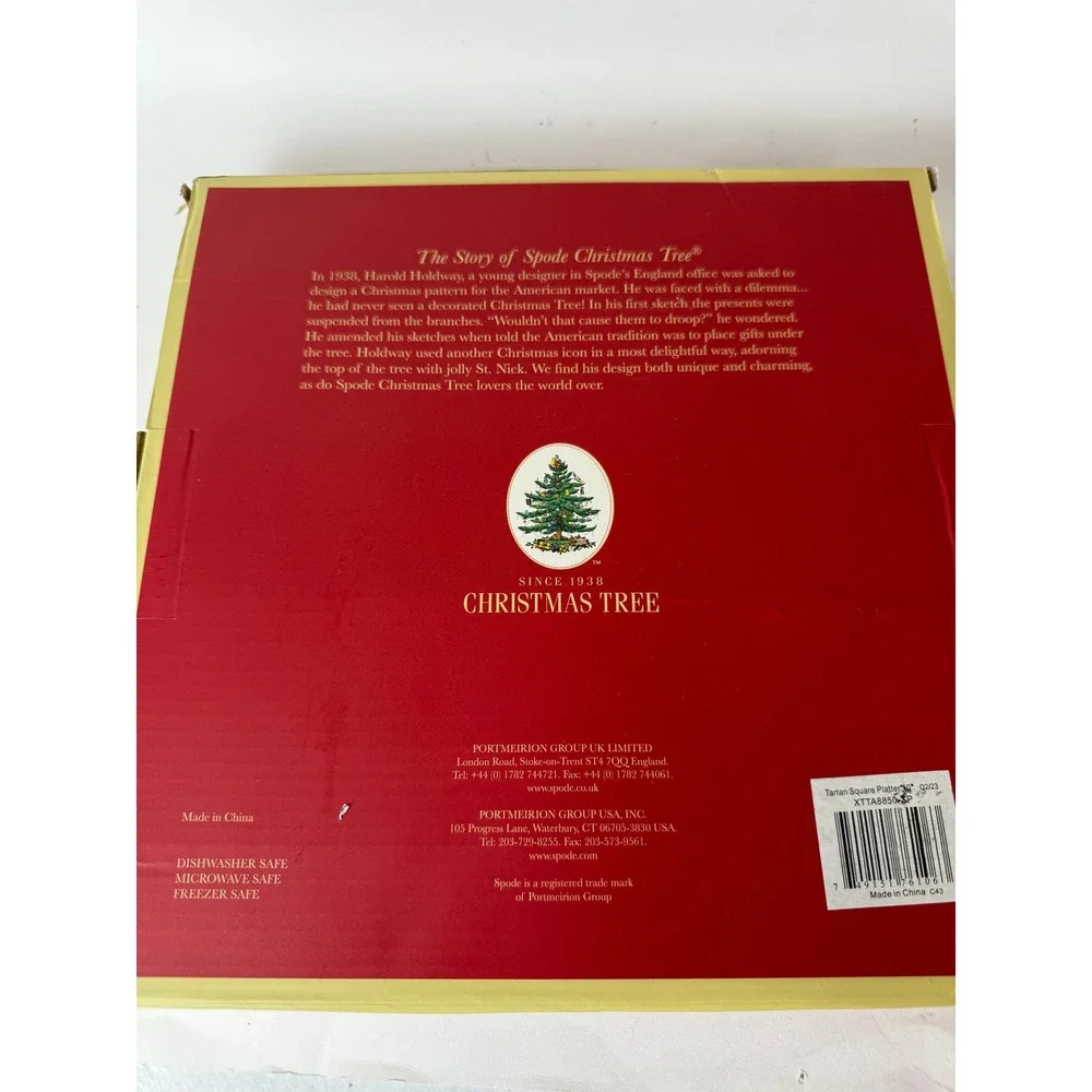 Spode Christmas Tree Tartan Square Platter 10in Red‎ Green Plaid